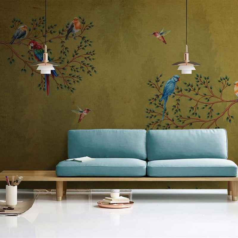 Avian Branches Olive Green Wallpaper