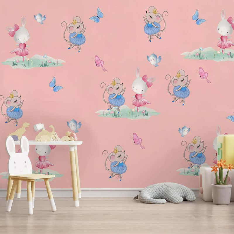 Ballet Mice & Bunnies Pink Paradise Wallpaper
