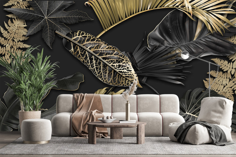 Black & Gold Tropical Leaf Paradise