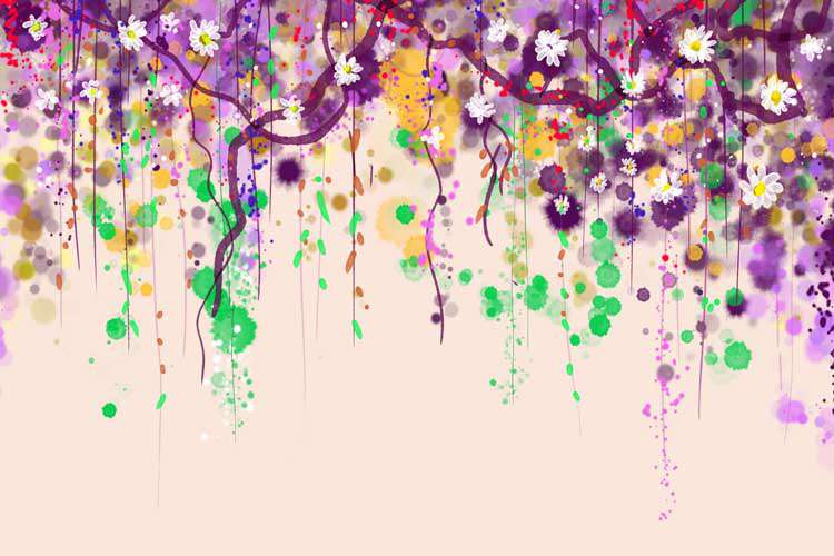 Blooming Watercolor Vines Whimsical Floral Burst