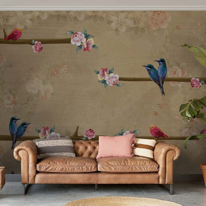 Blush Birds & Blossom Branches Wallpaper