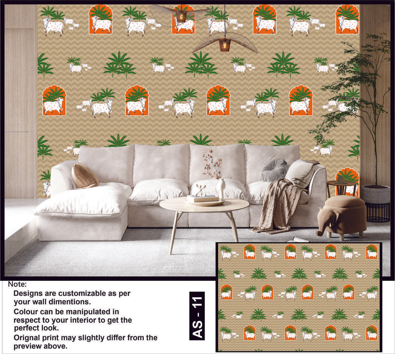 Bohemian Cow & Palm Wallpaper