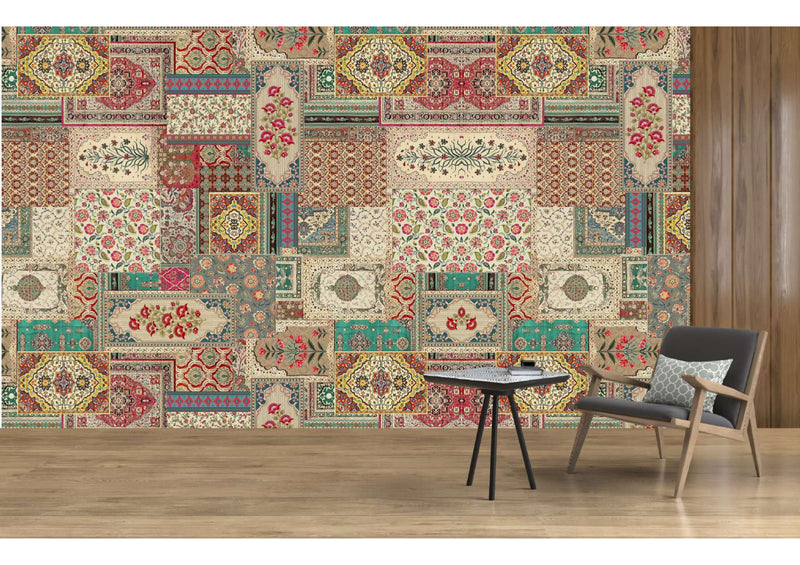 Bohemian Rug Patchwork Wallpaper Mural
