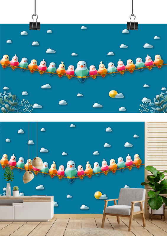 Cheerful Birds on a Wire Wallpaper