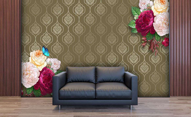 Damask Rose Garden Wallpaper Mural