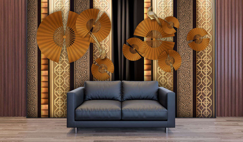 Elegant Asian Fans & Geometric Wallpaper