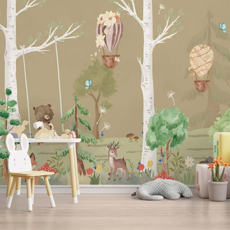 Enchanting Forest Hot Air Balloons Wallpaper