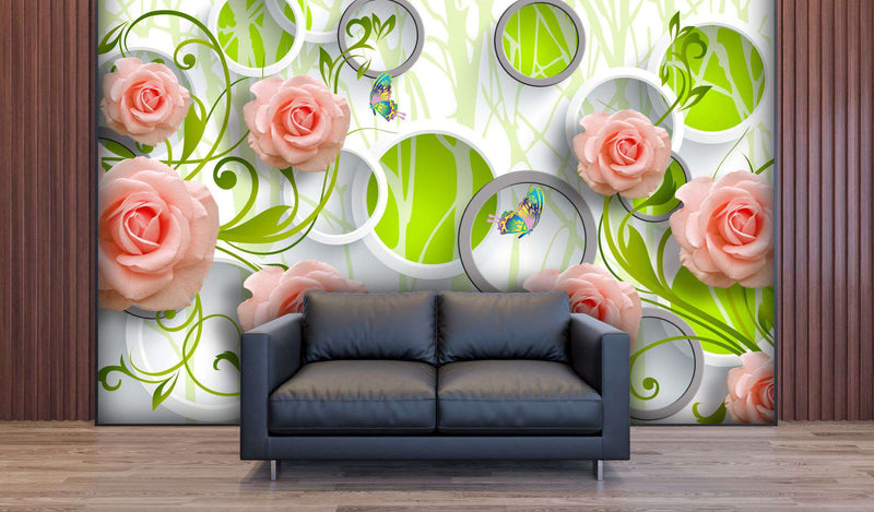 Floral Circles Peach Roses & Butterflies