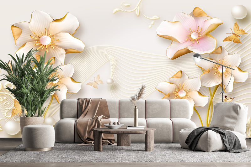 Golden Blossom Elegance Wallpaper