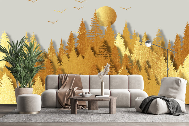 Golden Forest Sunset Wallpaper Mural