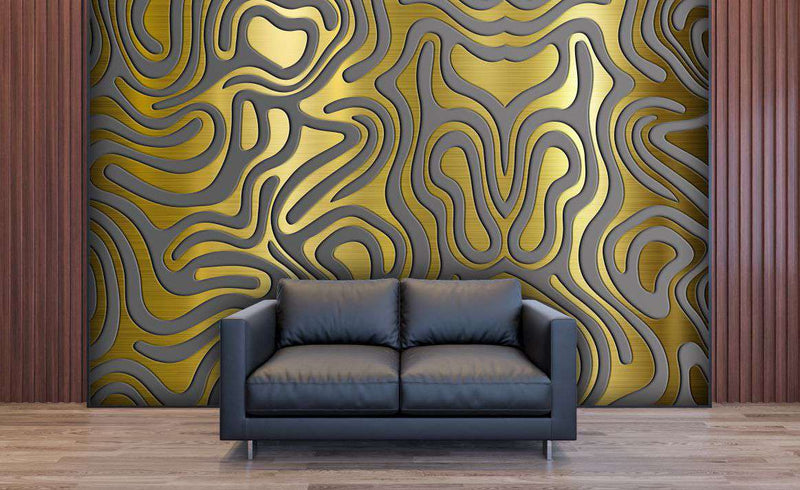 Golden Gray Abstract Metallic Waves Wallpaper