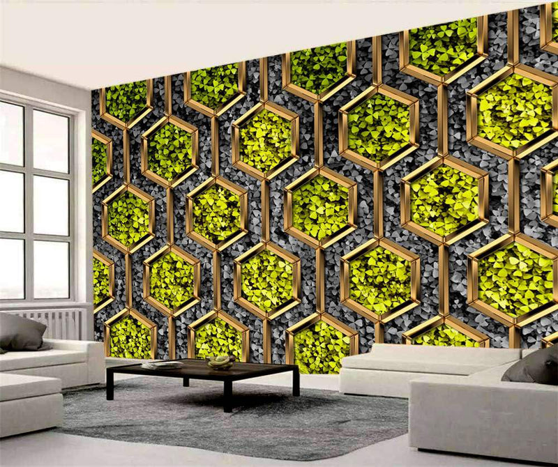 Golden Honeycomb Botanical Wallpaper