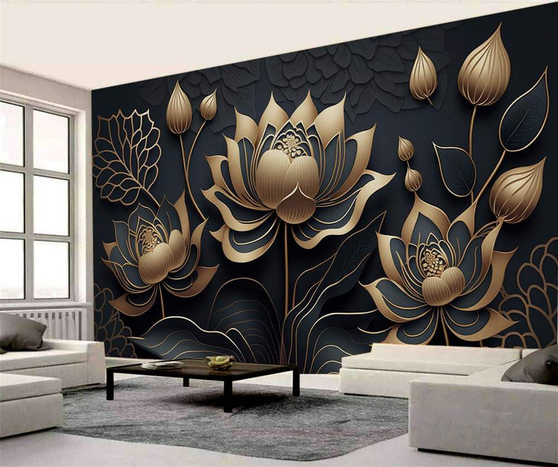 Golden Lotus Elegance Wallpaper