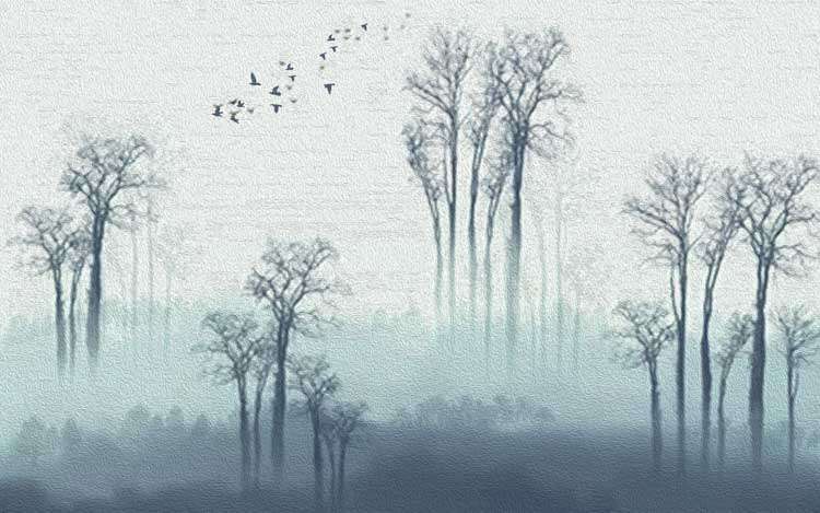 Misty Morning, Birds in Flight