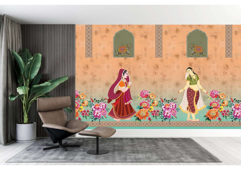 Mughal Garden Ladies Floral Wallpaper