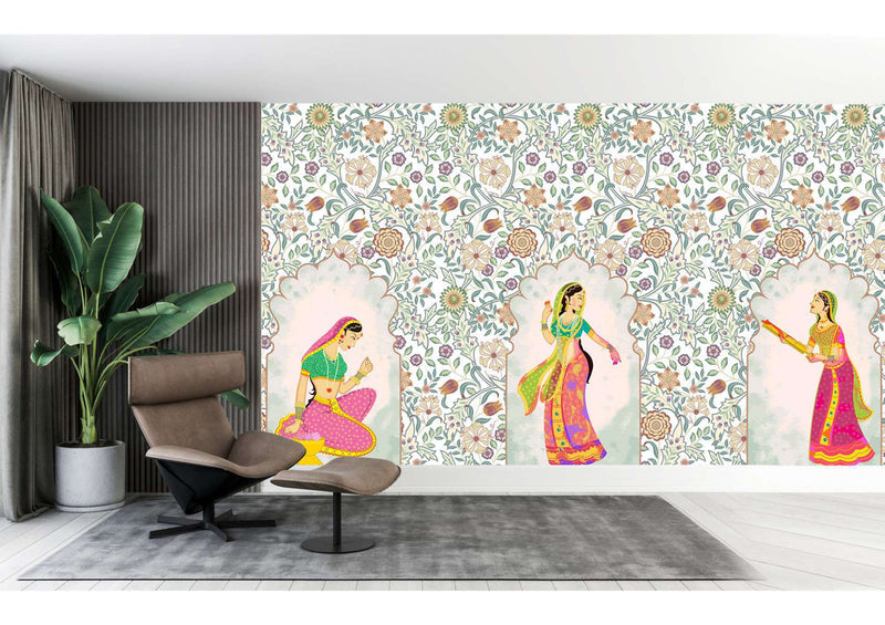 Mughal Princesses Floral Wallpaper Mural