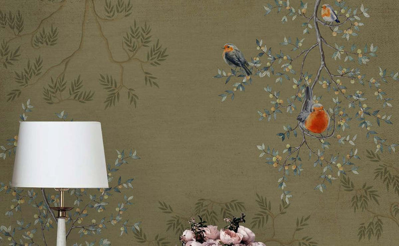 Olive Branch Robins Wallpaper Mural