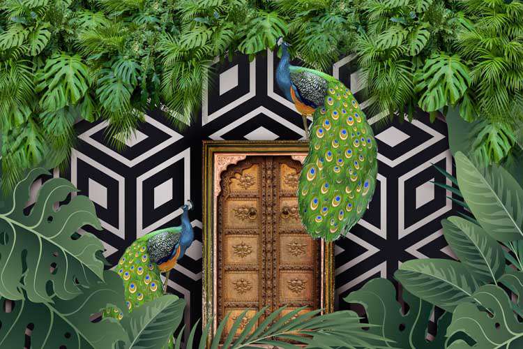 Peacock Paradise Tropical Geometric Escape
