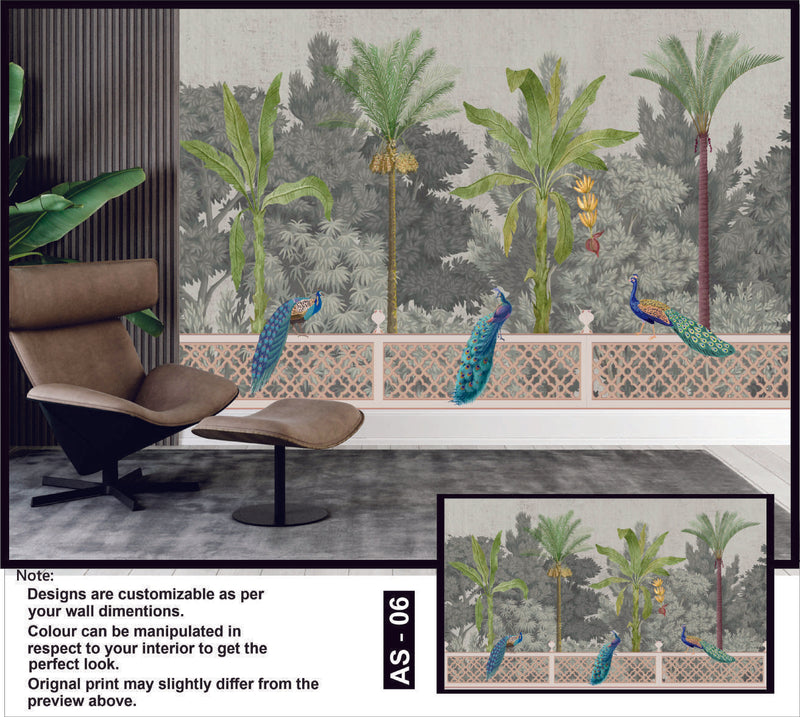 Peacock Paradise Tropical Wallpaper Mural