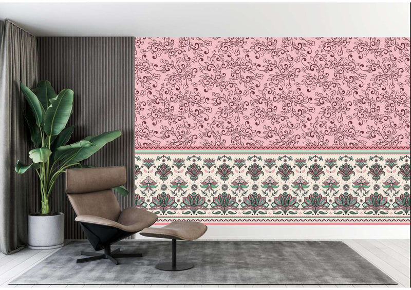 Pink & Teal Bohemian Floral Wallpaper Mural