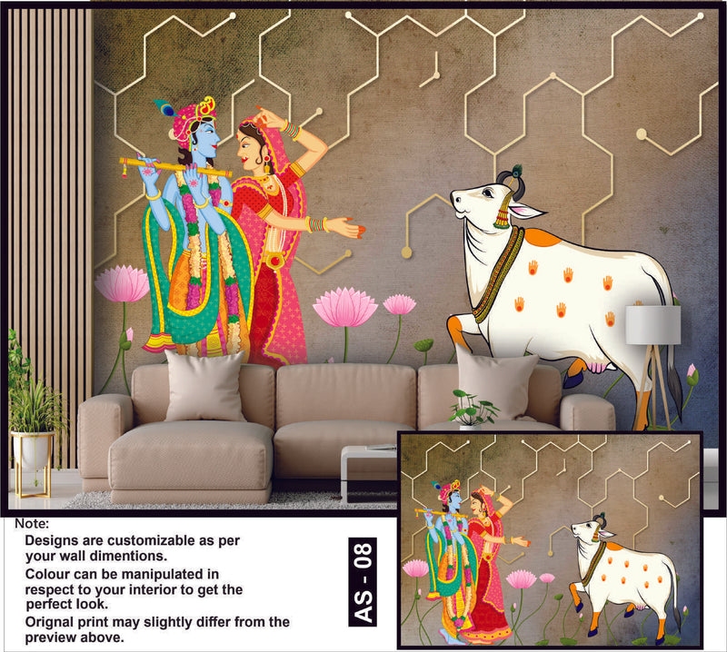 Radha Krishna & Cow Divine Love Wallpaper
