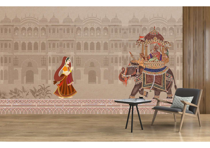 Royal Elephant Procession Indian Palace Mural