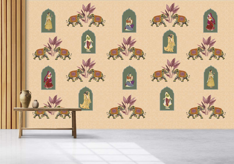 Royal Indian Elephants & Ladies Wallpaper