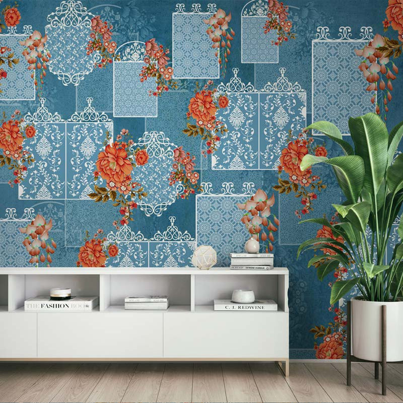 Rustic Floral Damask Patchwork Wallpaper