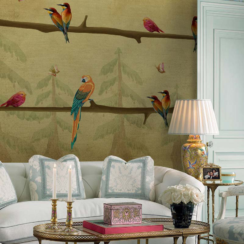 Serene Birds & Pines Wallpaper Mural