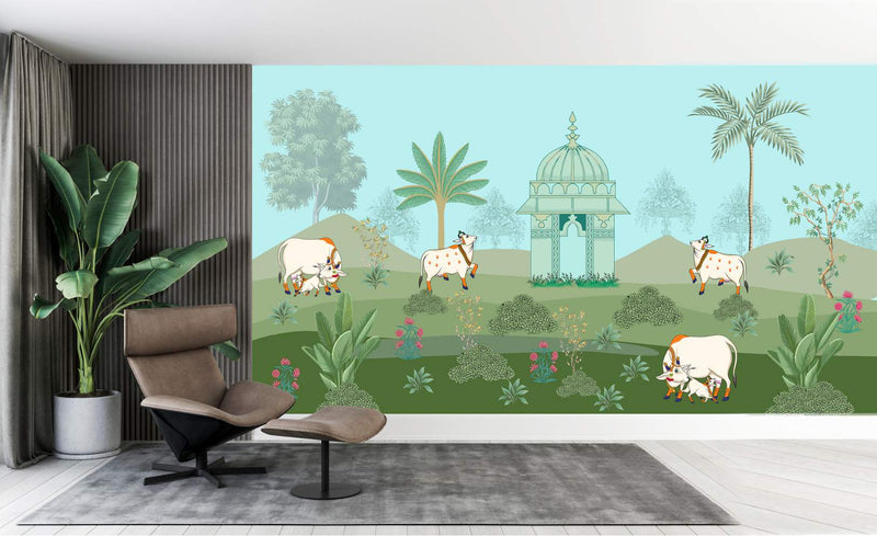 Serene Cowscape Indian Pastoral Paradise