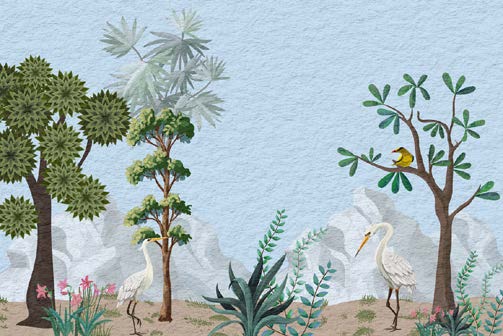 Serene Crane Oasis Wallpaper