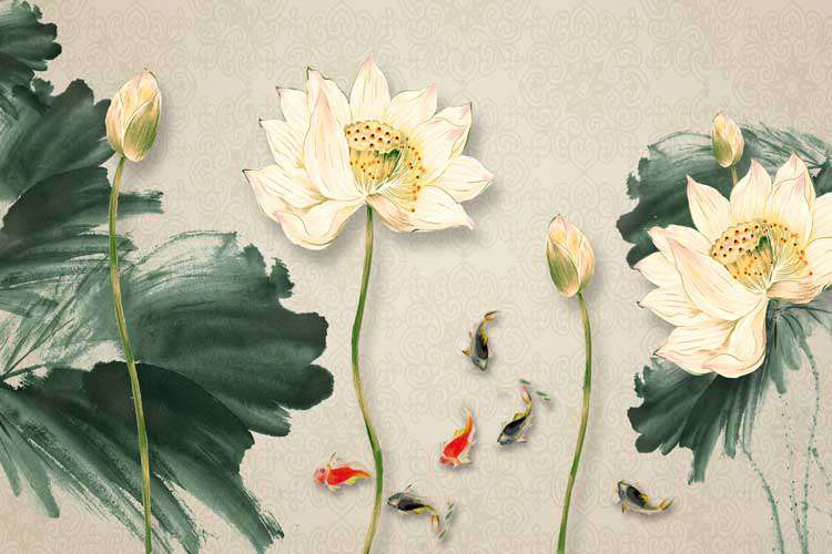 Serene Lotus Pond with Koi Fish