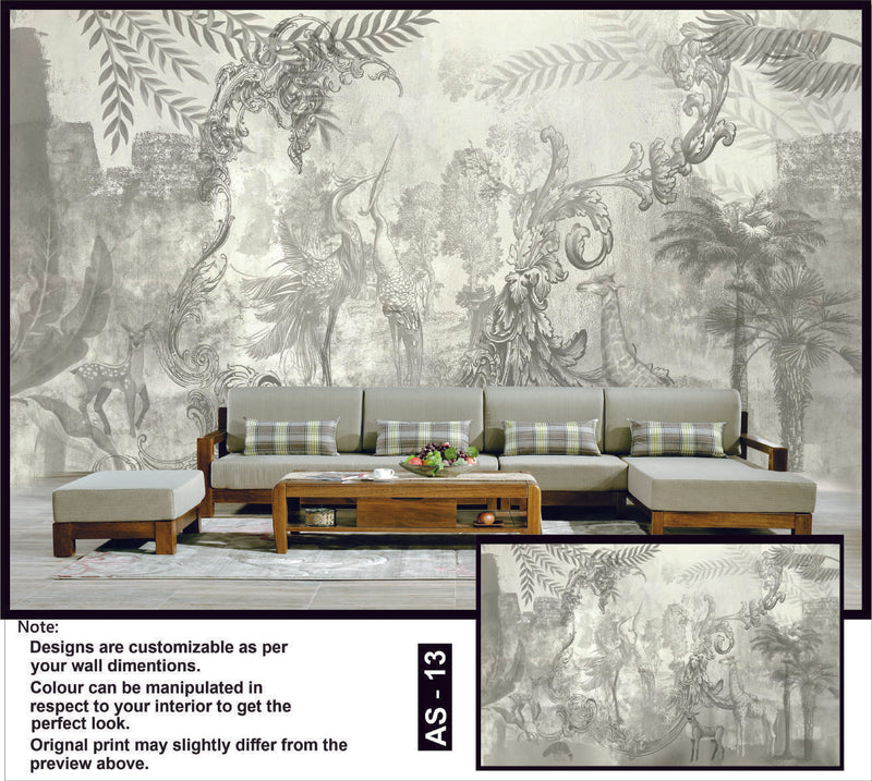 Serene Safari Elegant Greyscale Wallpaper