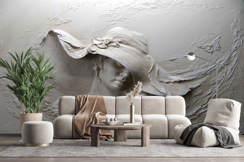 Serene Sculptural Woman in Hat Wallpaper