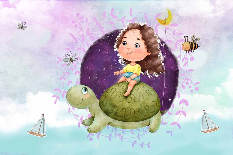 Starry Night Turtle Ride with Girl