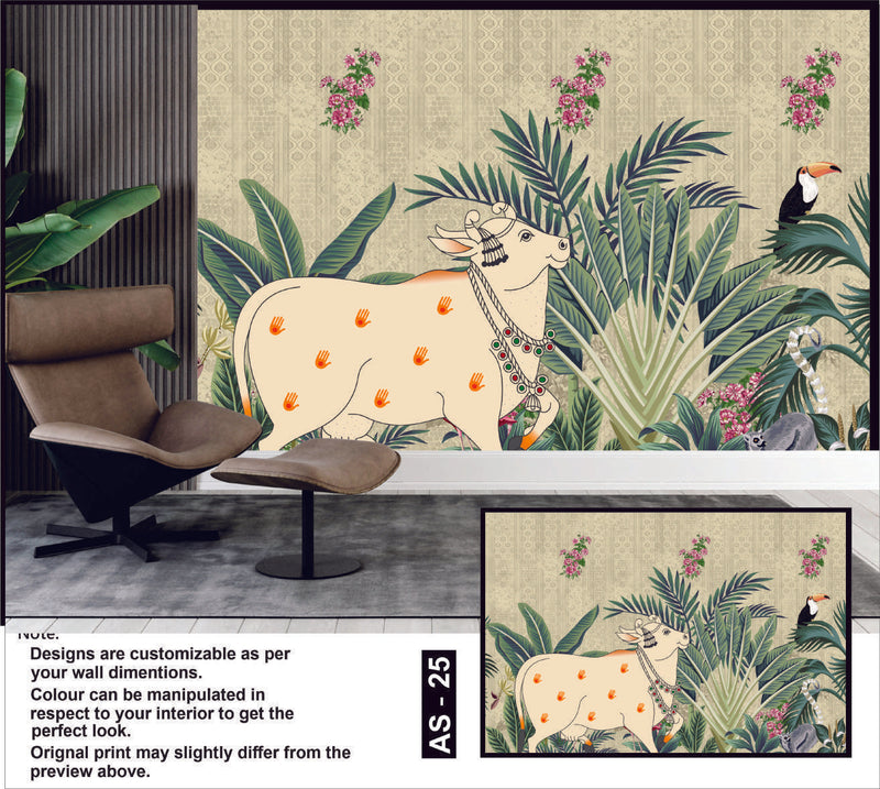 Tropical Cow Paradise Wallpaper Mural