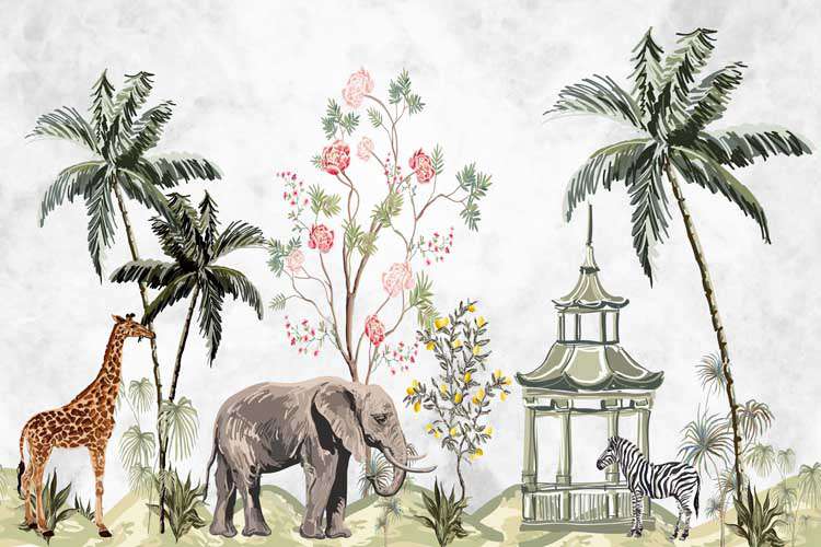 Tropical Oasis Elephants, Giraffes, and Zen