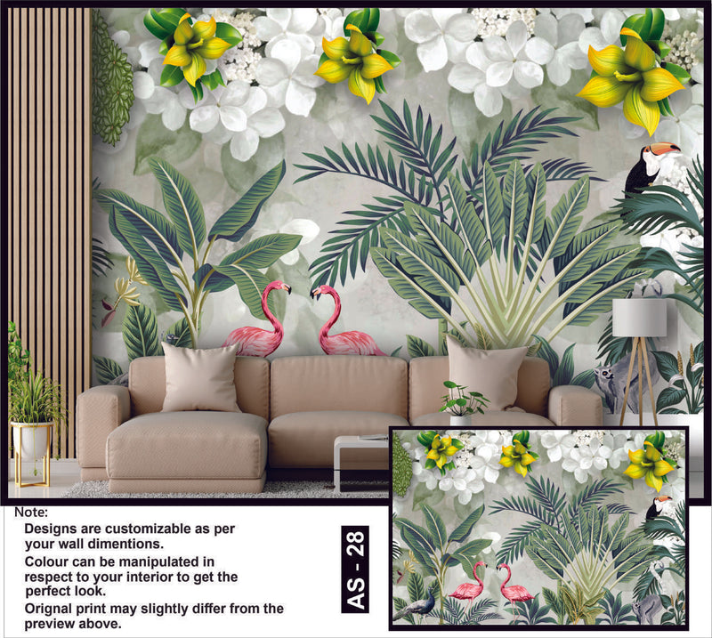 Tropical Paradise Flamingo Wallpaper Mural