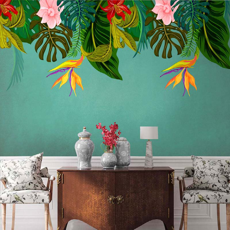 Tropical Paradise Teal Wallpaper Mural