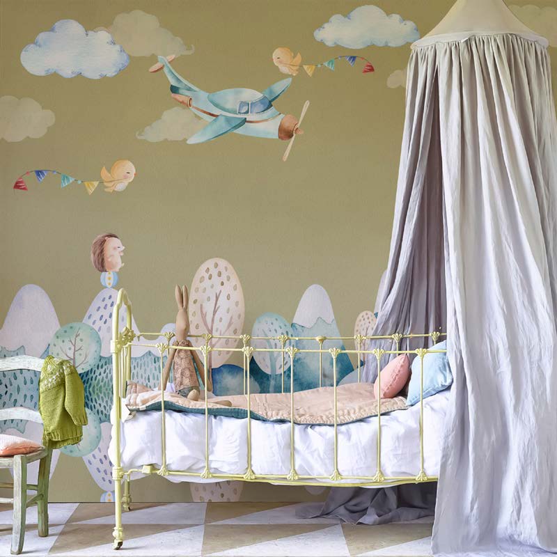 Watercolor Airplane Nursery Wallpaper