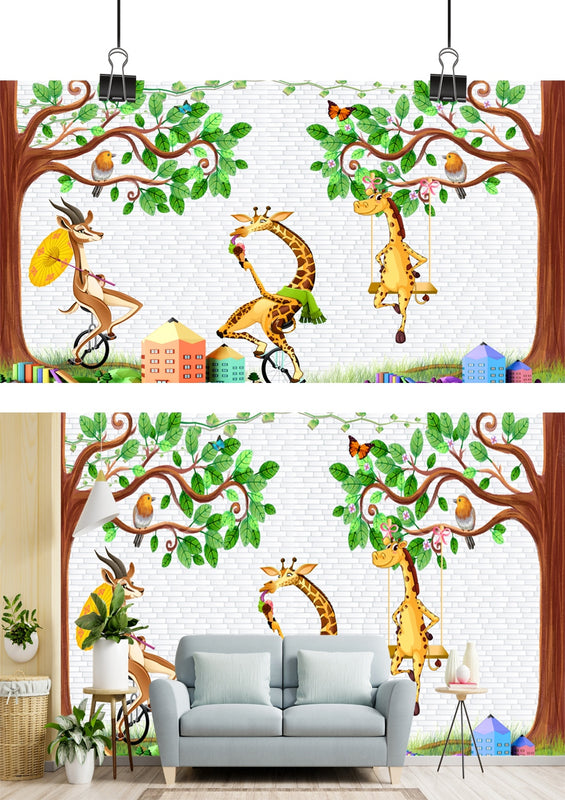 Whimsical Giraffe & Springbok Treetop Fun