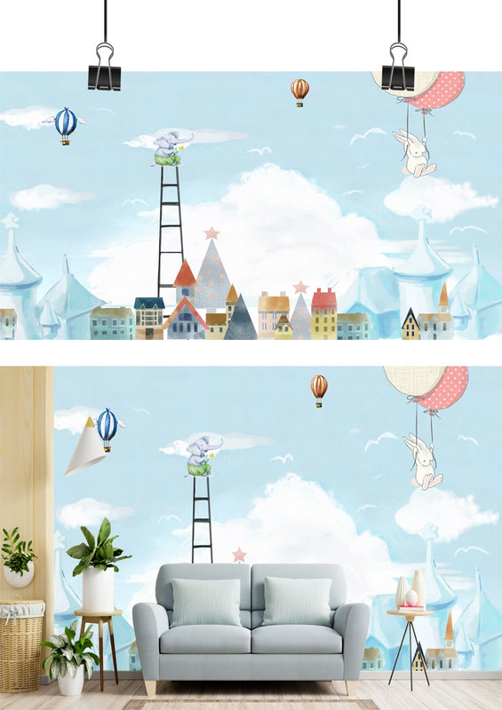 Whimsical Sky Town Wallpaper Mural