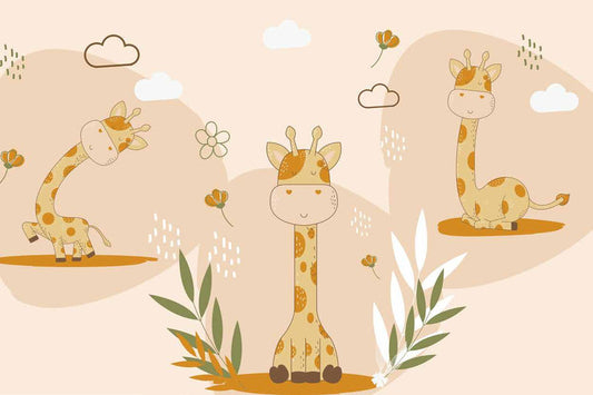 Adorable Giraffe Trio Nursery Wallpaper