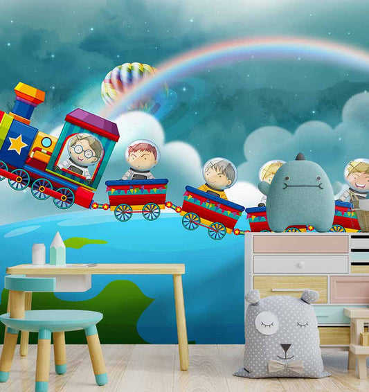 Astronaut Train Rainbow Ride Wallpaper
