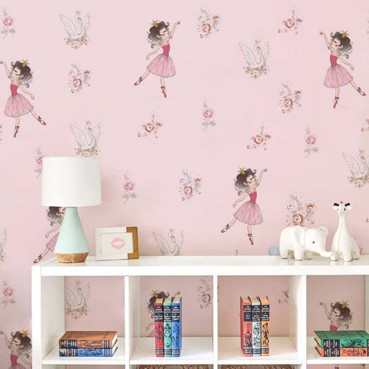 Ballerina Swans & Roses Pink Wallpaper