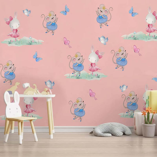 Ballet Mice & Bunnies Pink Paradise Wallpaper