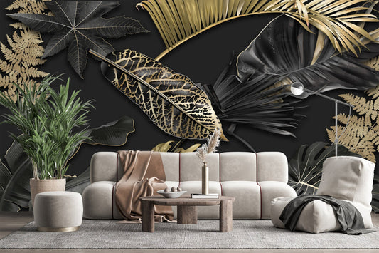 Black & Gold Tropical Leaf Paradise