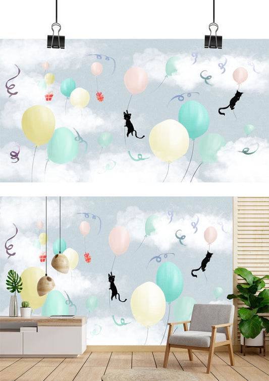 Cats & Balloons Dreamland Wallpaper