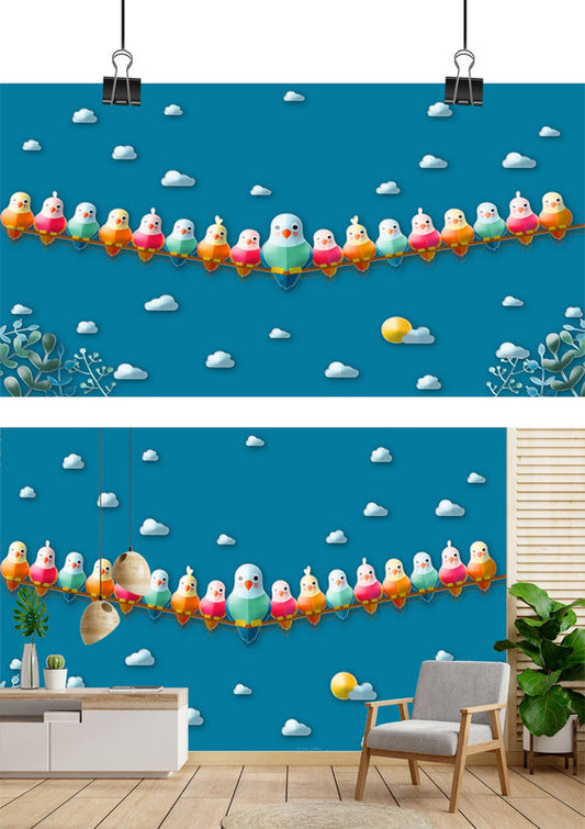 Cheerful Birds on a Wire Wallpaper