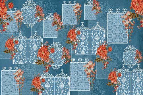 Damask Blooms Teal & Coral Rhapsody